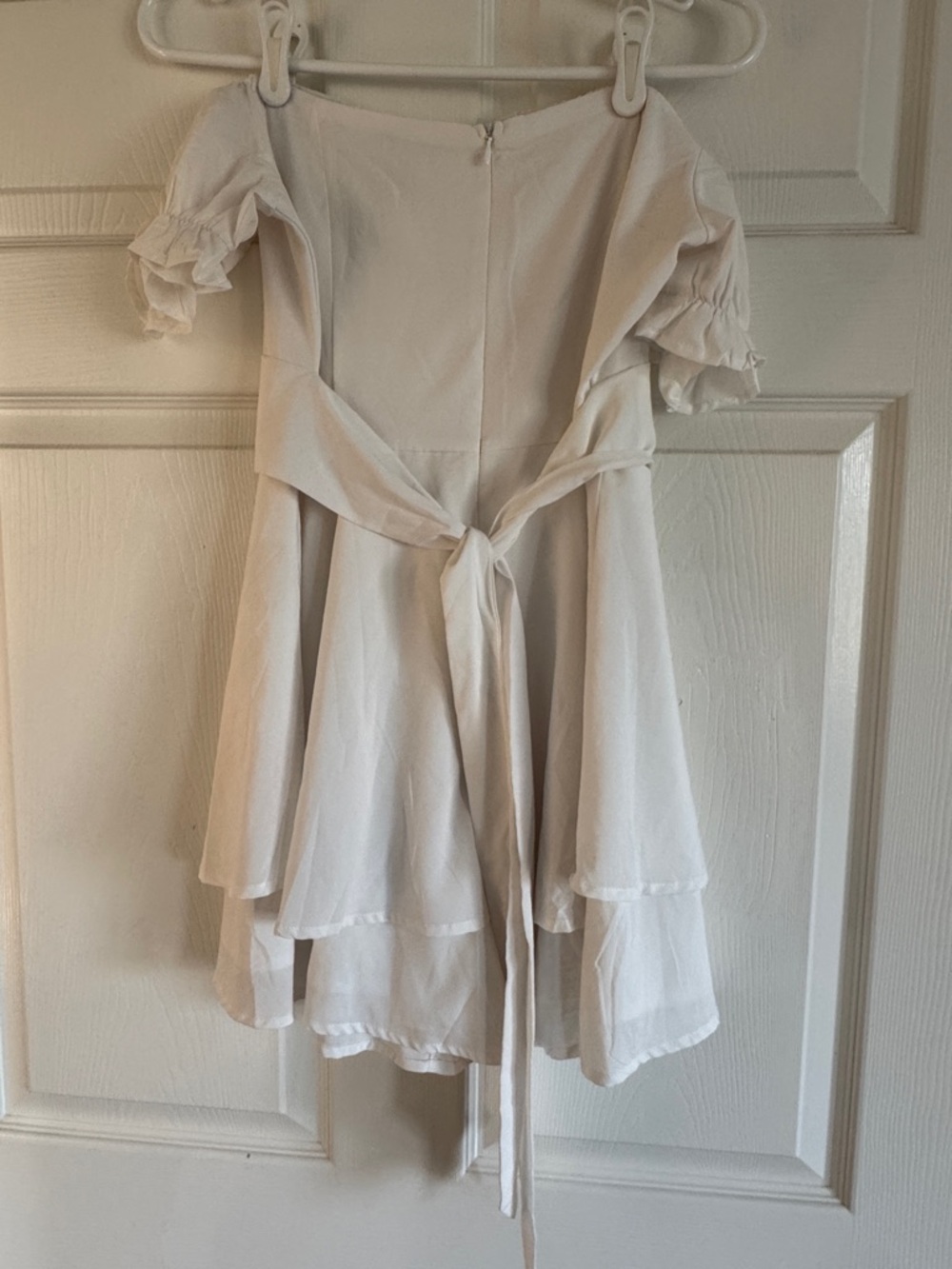 White Off-Shoulder Ruffle Mini Dress - Picture 3 of 3